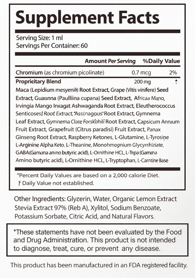 SugarReset Supplement Facts